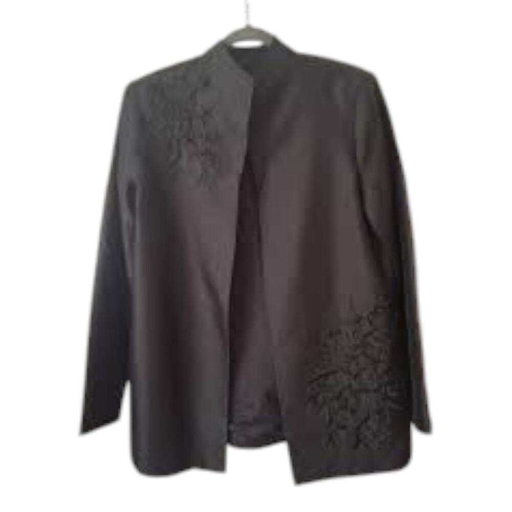 Victor Costa Occasion 100% SILK Jacket Embroidered Open Front Jacket Women Sz L